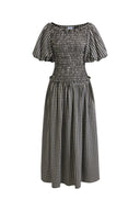 Vivinea Gingham Smocked Puff-Sleeve Dress in Cotton