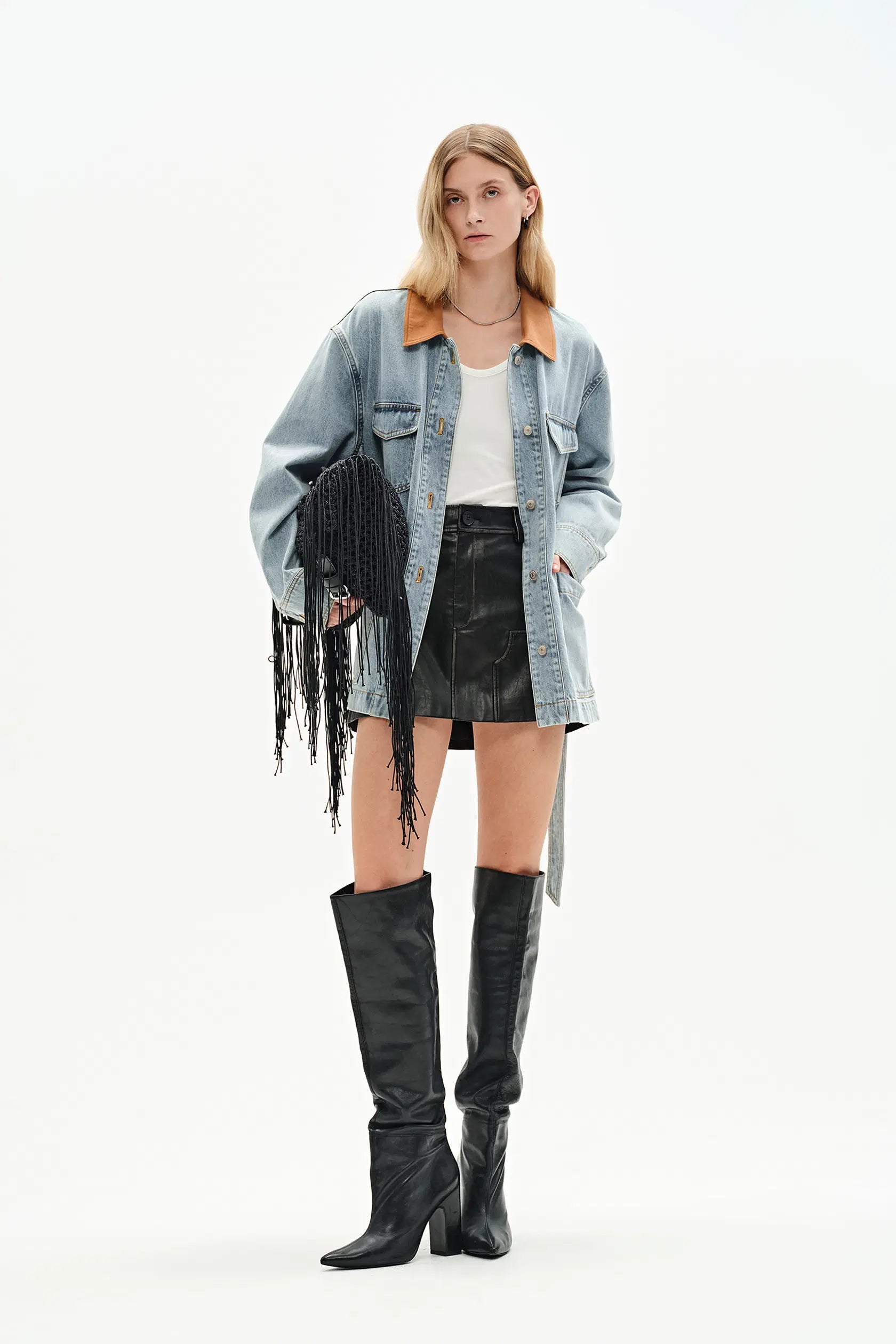 Luca Contrast Collar Lightweight Jacket in Cotton Denim