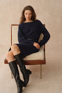 Danni Navy Boat Neck Knit Dress in Merino Wool Knit