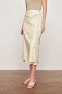 Falda bordada con lazo en la cintura y koi Korin en algodón y lana