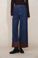 Coora Suede Cuffs Straight Leg Jeans in Cotton Denim