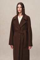 Abrigo Largo Maxi Lapel Rond en Mezcla de Lana Merino y Cachemira