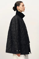 Isla Contrast Collar Quilted Down Jacket in Water-Resistant Cotton