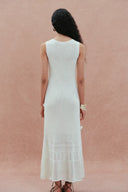 Ellie White  Sleeveless Floral Crochet Dress in Cotton Linen Knit