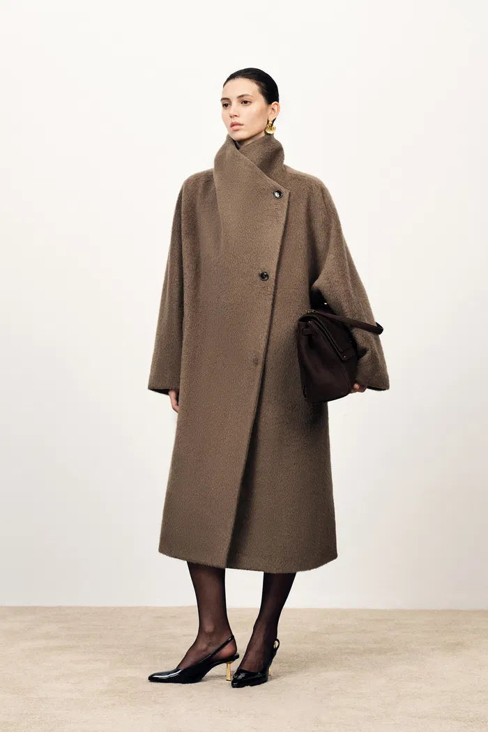 Lumi Mocha Wrap Coat in Alpaca Wool Blend