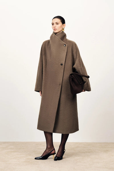 Lumi Mocha Wrap Coat in Alpaca Wool Blend – fbrq.com