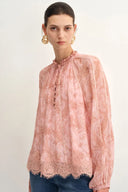 Xyla Semi Sheer Blouse in Silk Crepe with Paisley