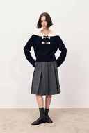 Ava Hand Embroidered Pleated Skirt in Merino Wool