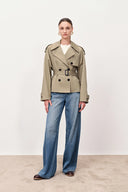 Beatrice Wind and Wrinkle Resistant Short Trench Coat in Cotton Stretch Twill
