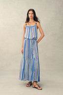 Mila Watercolor Stripe Maxi Dress in Crinkled Georgette