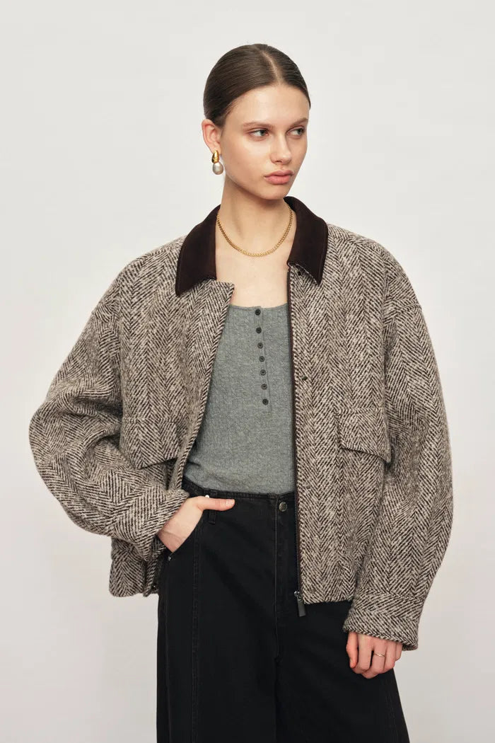 Dakota Tweed Baseball Jacket in Wool