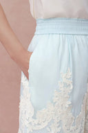Paz Blue Embroidered Shorts in Silk-Linen Blend