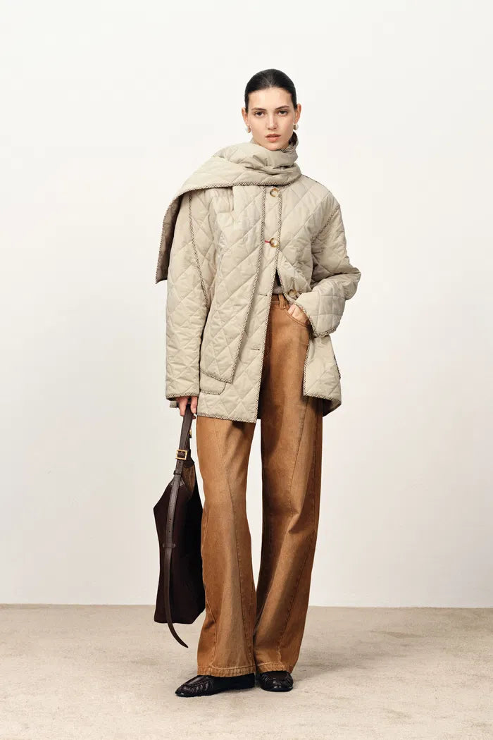 Sandra Detachable Scarf Lightweight Puffer Jacket in High-Density Down-Proof