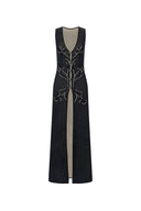 Mazurek Sleeveless Long Slit Vest in Cotton Blend Knit