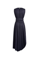 Celeste ärmelloses marineblaues Kleid aus plissiertem Satin