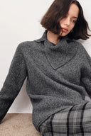 Hannah Asymmetrical Scarf Collar Sweater in Yak Down Knit