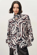 Shakti Hand Painted Zebra Print Flowing Tie Blouse in Silk-Wool Fine Twill