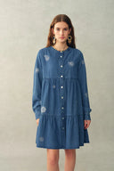 Betsy Embroidered Dress in Thin Denim