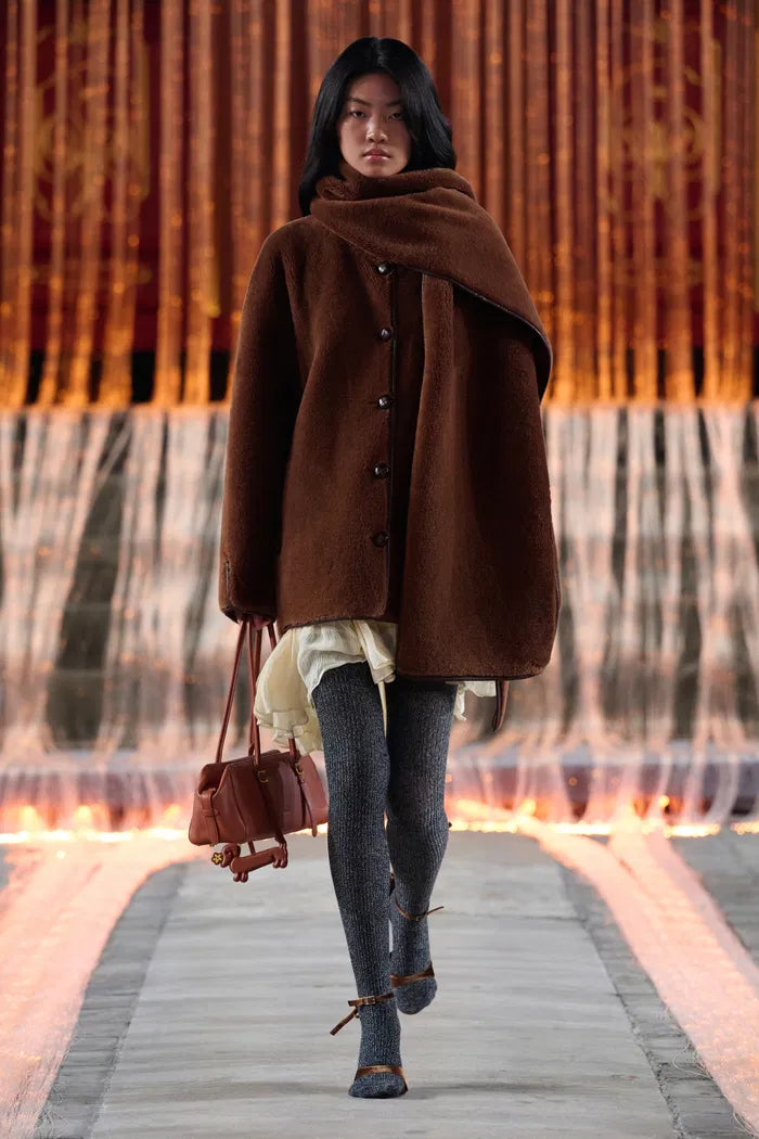 Carla Reversible Scarf Short Fur Coat in Merino Wool with Faux Suede