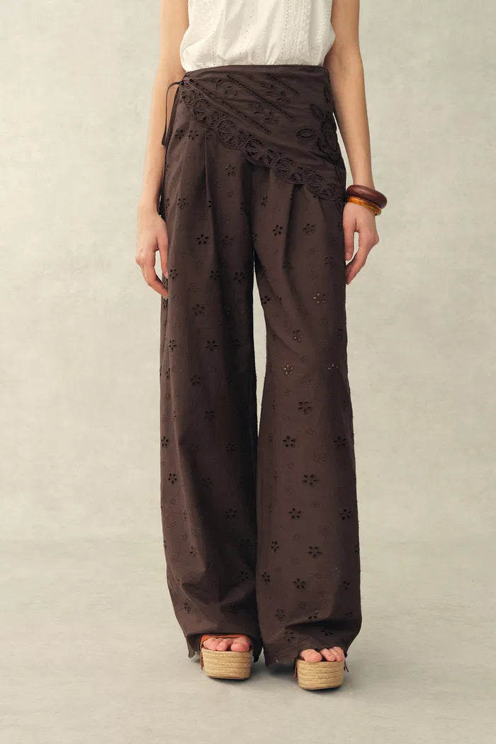 Nina Embroidered Scraf Wrap Pants in Cotton