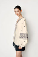 Olivia Boho Embroidered Long Sleeve Blouse Top in Premium Silk-Cotton