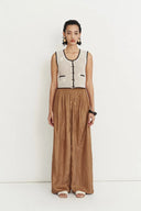 Top in Crochet con Applicazione Margherita Ricamata a Mano Azores in Misto Cotone Lino