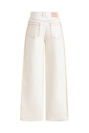 Genevieve Color Blocked White Jeans in Cotton Denim
