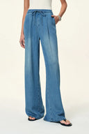 Eva Draped Drawstring Wide Leg Jeans in Lyocell Acetate Denim