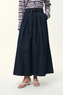 Solene Utility Style Fitted Denim Jacket and Long Skort Set in Hemp-Blend Denim