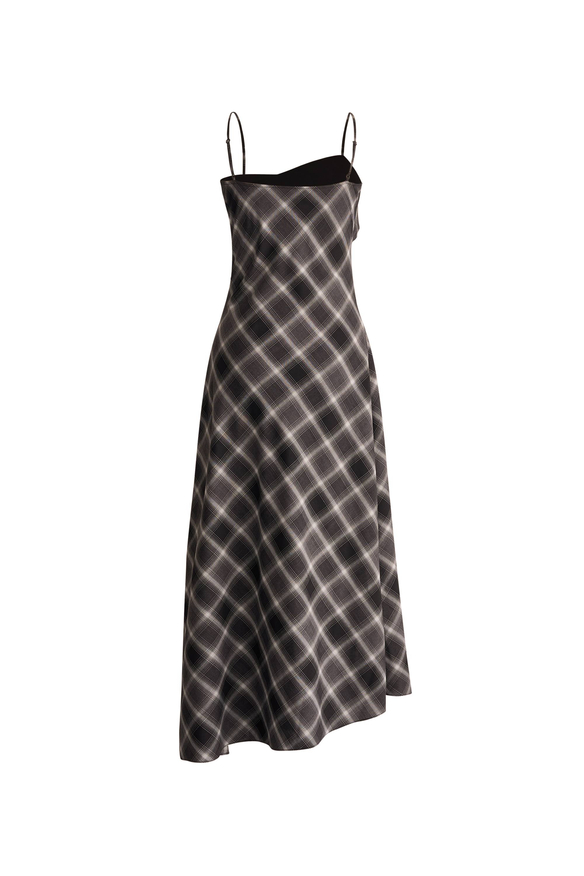 Anna Slanted Checkered Strap Dress in Fine Wool Blend XS