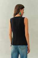 Top sans manches Becky à nœud papillon en tissu de costume mélangé lin