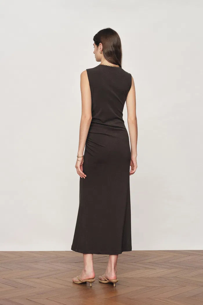 Raina Asymmetric Draped Sleeveless Fitted Dress in Cotton Modal Knit fbrq.com Raina Asymmetric Draped Sleeveless Fitted Dress in Cotton Modal Knit fbrq.com