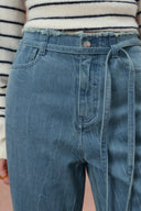 Zoe Raw Edge Waistband Straight Leg Jeans in Cotton Denim