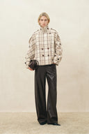 Fleur Textured Plaid Cropped Coat in Wool Blend