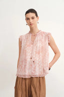 Blusa senza maniche stampata Gracia in georgette di crepe