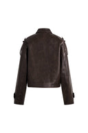 Levante Brushed Faux Leather Crop Biker Jacket in Faux leather