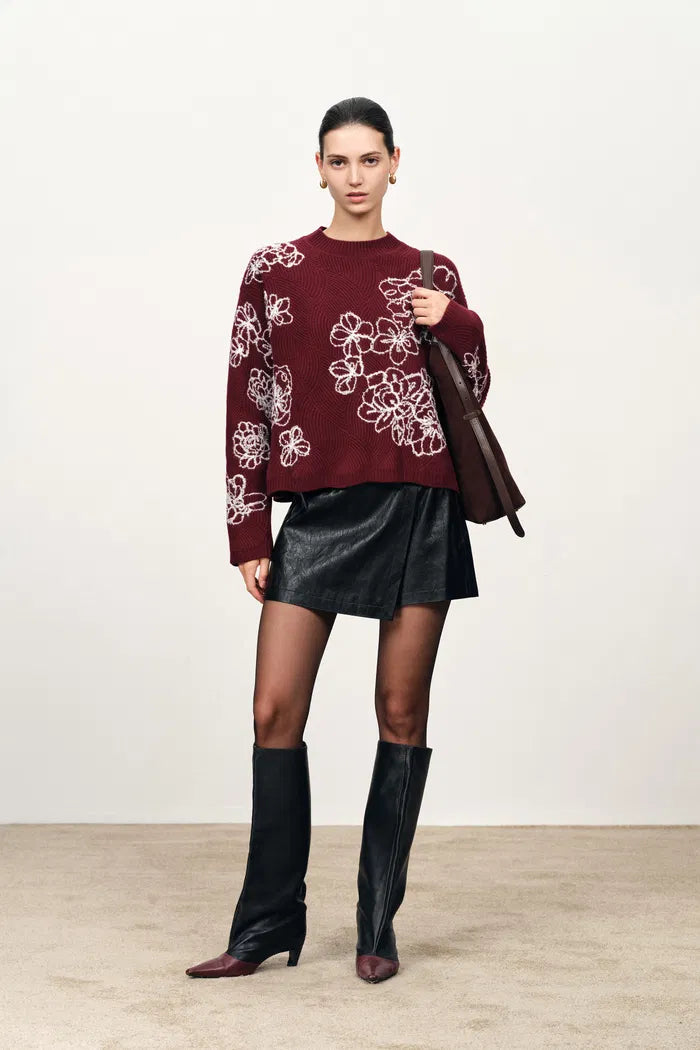 Poppy Flora Embroidery Sweater in Merino Wool Knit
