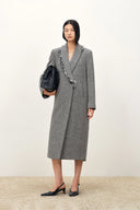 Sabine Asymmetric Fringed Wool Coat in Merino Heavy Tweed