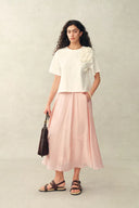 Colette Embroidery Midi Skirt in Linen Blend