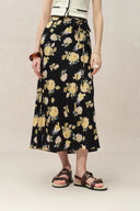 Falda Athena con Estampado de Rosas en Seda Morera 22MM