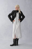 Veste biker Olympe à patte de boutonnage inclinée en cuir d'agneau