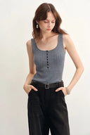 Débardeur gris Henley Anna en laine mérinos avec stretch