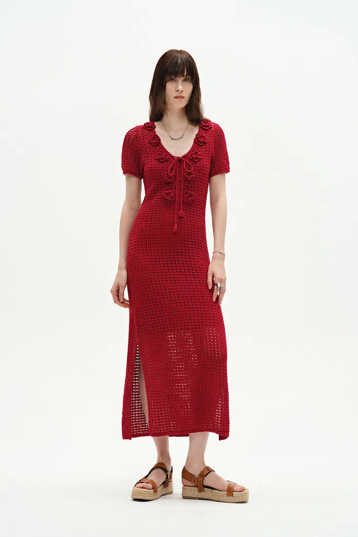 Golf Floral Crocheted Knit Dress in Hemp Cotton Knit M Golf Floral Crocheted Knit Dress in Hemp Cotton Knit M