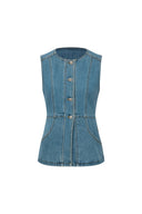 Selena Sleeveless Vest Top in Technical Lyocell Denim