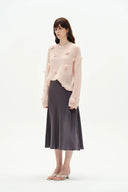 Pull rose Sally tricoté main en angora mohair
