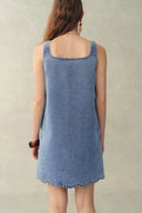 Robe sans manches à encolure carrée avec broderie florale Lulia en denim léger