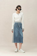 Falda midi Elvin patchwork en denim de algodón