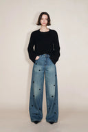 Pantalones de mezclilla Imogen con cuentas hechas a mano en denim de algodón