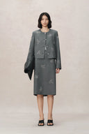 Beading Wrinkle Resistant Embroidered Skirt in Fine Worsted Wool