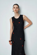 Ellie Black Sleeveless Floral Crochet Dress in Cotton Linen Knit L Ellie Black Sleeveless Floral Crochet Dress in Cotton Linen Knit L